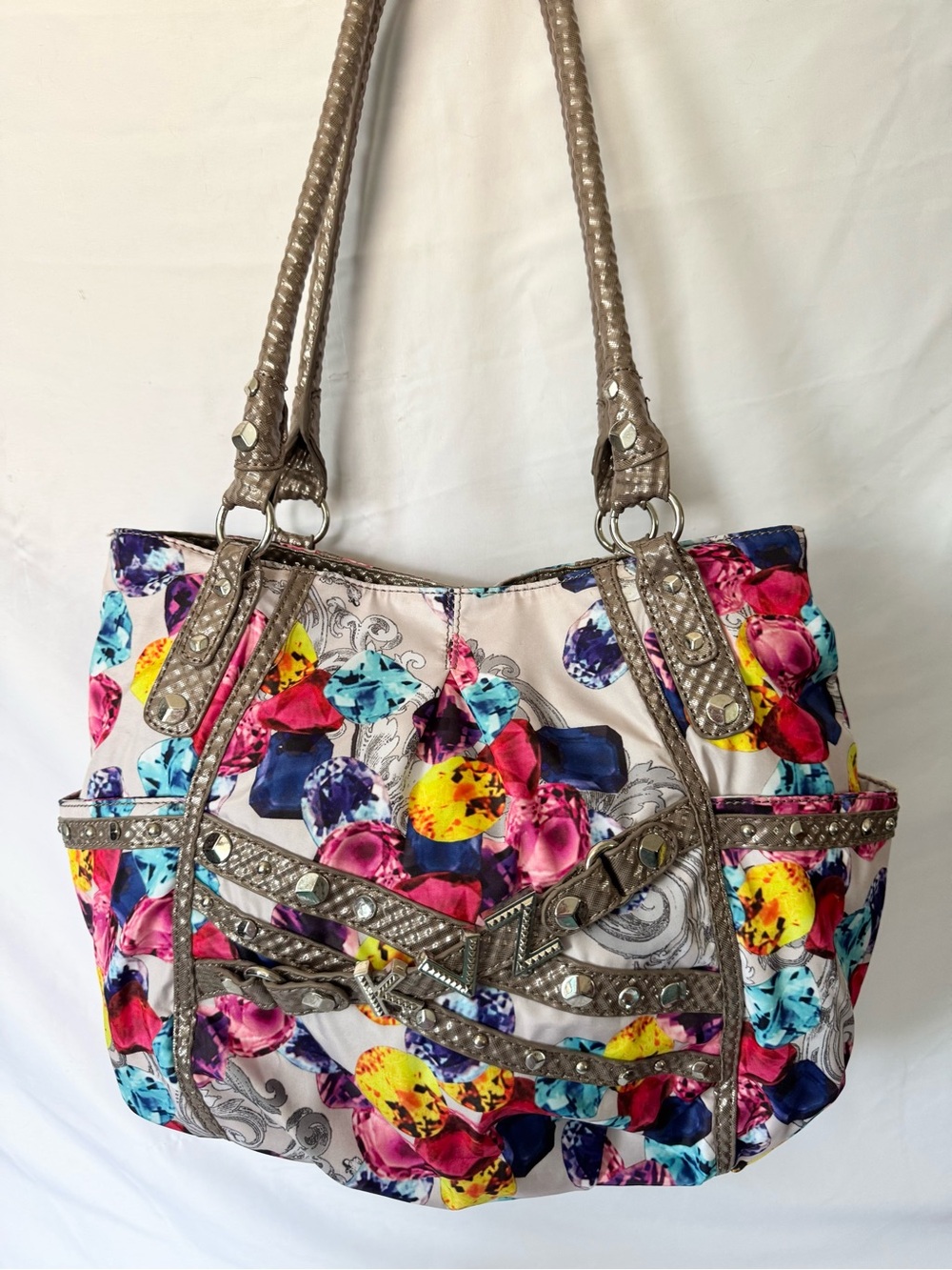 Kathy Van Zeeland EUC studded jeweled large shoulder bag